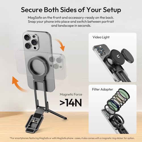 ULANZI MA38 Magnetic Phone Tripod for iPhone 18 Pro, Aluminum Phone Holder - color: Obsidian Gray