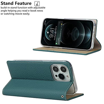 iCoverCase Compatible with iPhone 13 Pro Wallet Case, RFID Blocking Genuine Leather Magnetic Case with Wrist Strap and Card Slots Kickstand Feature Flip Cover 6.1 Inch (Light Blue) - color: Light Blue, size: iPhone 13 Pro