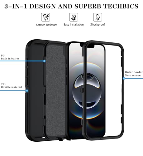 Phone Case for iPhone 16e Case & iPhone 17e Case with HD Screen Protector, Heavy Duty Shockproof & DustProof & 3-Layer Cover Phone Case for iPhone 16e/17e, Black - color: Black