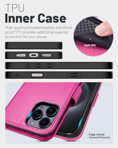 OCASE Compatible with iPhone 16 Pro Max Wallet Case, PU Leather Flip Folio Case with Card Holders RFID Blocking Kickstand [Shockproof TPU Inner Shell] Phone Cover 6.9 Inch 2024, Rose | RFID Blocking, Flip Case, Magnetic Clasp, PU Leather Wallet Case, Kick