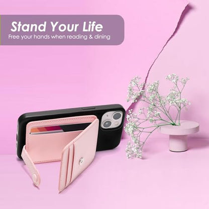 M-Plateau Phone Wallet Stick On, Sticky Credit Card Holder for Cell Phone with Elastic Magnetic Closure, Slim Phone Card Holder with Sticker for Most Smart Phone (Pink) - color: Pink