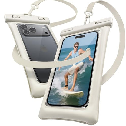 Floating Waterproof Phone Pouch 2 Pack - Dual Floatable Airbags Up to 7.2", IPX8 Waterproof Phone Dry Bag with Lanyard for Beach, for iPhone 17 16 15 Samsung Galaxy Etc., White + White - color: White + White