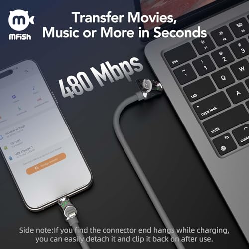 MFish 240W 4-in-1 Fast Charging Cable, Grey, 6.6FT - color: Grey, size: 6.6FT
