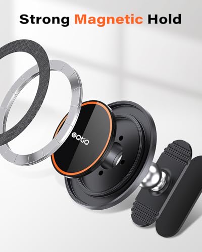 OQTIQ for MagSafe Car Mount with 17 N54 Magnets, Dashboard Phone Holder - color: Orange-MagSafe