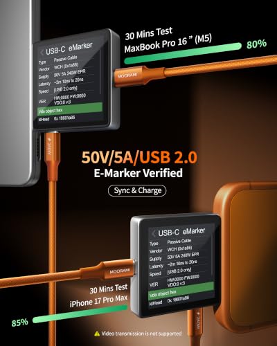 2-Pack 1ft 240W USB C to C Cable, CarPlay Auto Connection - color: Orange, size: 1 ft (12 in)