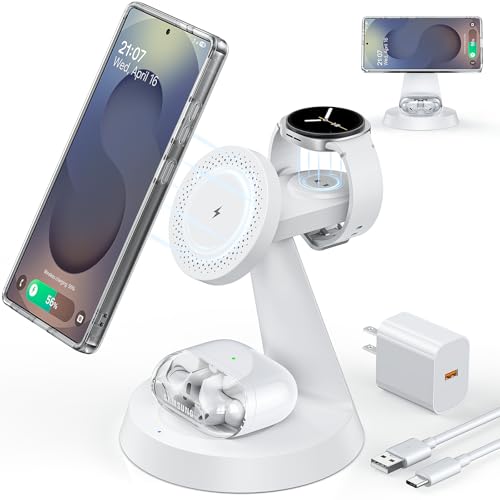 Meifigno Magnetic Wireless Charger for Samsung S26Ultra/Galaxy Watch8,White - color: WHITE