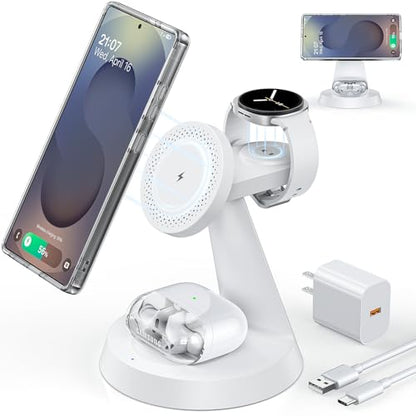Meifigno Magnetic Wireless Charger for Samsung S26Ultra/Galaxy Watch8,White - color: WHITE