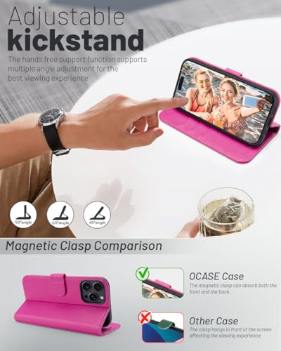 OCASE Compatible with iPhone 16 Pro Max Wallet Case, PU Leather Flip Folio Case with Card Holders RFID Blocking Kickstand [Shockproof TPU Inner Shell] Phone Cover 6.9 Inch 2024, Rose | RFID Blocking, Flip Case, Magnetic Clasp, PU Leather Wallet Case, Kick