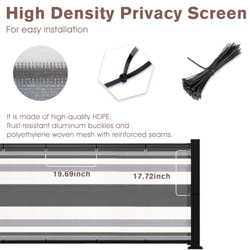 SUNNY GUARD 3' x 16' Balcony Privacy Screen, HDPE Patio Railing Cover Fence - color: Silver Grey White Stripes, size: 0 3' x 1 6'