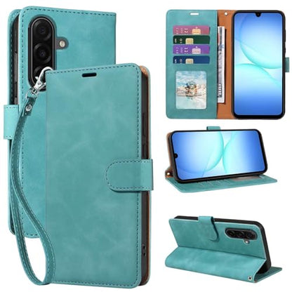 Wallet Case for Samsung Galaxy A17, RFID Blocking (Green) | 4 card slots with ID window, cash pocket, wrist strap, stand function, magnetic closure, flip PU leather, TPU inner shell - color: Green