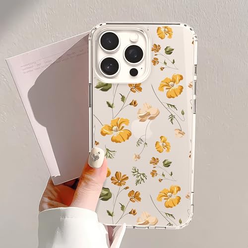 IAIYOXI Clear Case for iPhone 16 Pro, [Crystal Clear Military-Grade Drop Protection], Non-Yellowing, Slim Lightweight Transparent TPU Bumper Phone Case Cover Design - Yellow Flower - color: Yellow Flowers, size: iPhone 16 Pro
