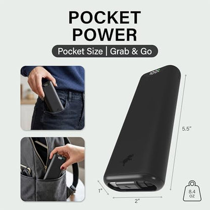 Nimble Champ Stretch Portable Charger with USB-C Cable, 10000mAh Power Bank - color: Black