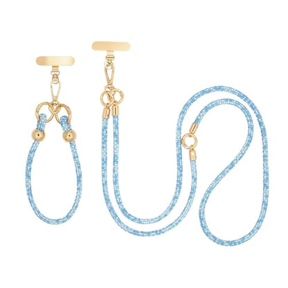 Crystal Phone Strap Crossbody and Wrist Lanyard, Anti Theft Layered & Wrist Strap Cell Phone Neck for Women - color: Blue