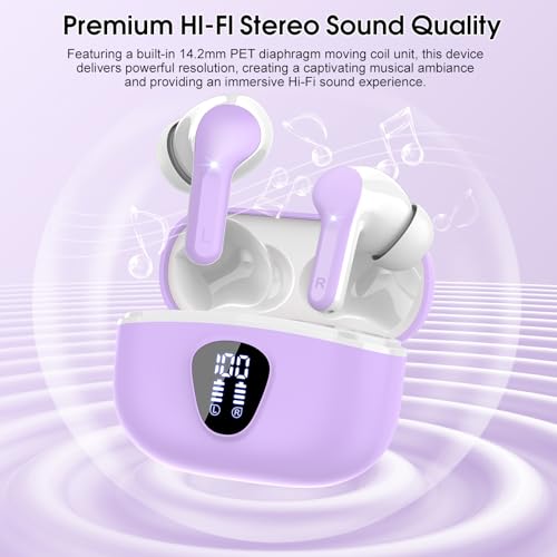 Wireless Earbuds, Bluetooth 5.4 Headphones HiFi Stereo, Bluetooth Earbuds - color: Purple