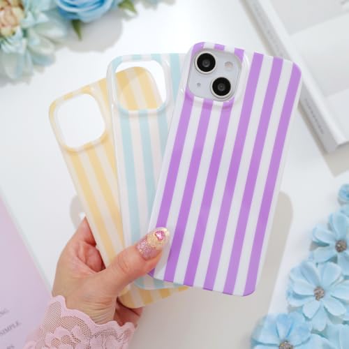 Striped case for iPhone 13/14 Purple/White | Aesthetic Striped，Full Protection Soft TPU，will not peel, fade or rub off ，Kawaii Cute Phone Case for Women Girls - color: Imd Striped Purple/White