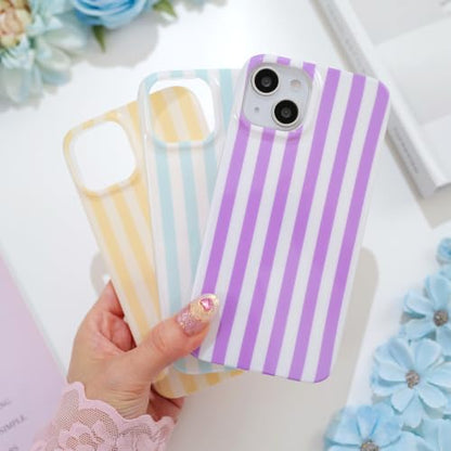 Striped case for iPhone 13/14 Purple/White | Aesthetic Striped，Full Protection Soft TPU，will not peel, fade or rub off ，Kawaii Cute Phone Case for Women Girls - color: Imd Striped Purple/White