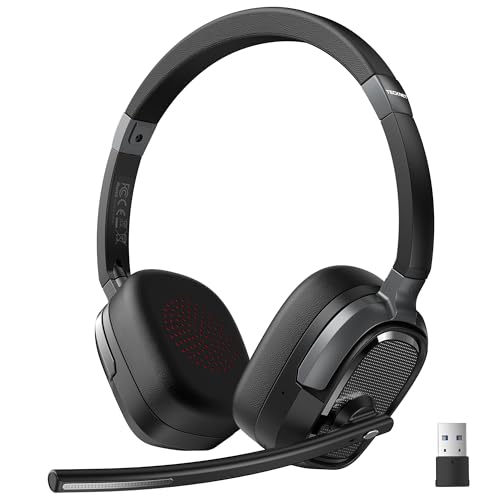 TECKNET Wireless Headset with Mic for Work, V6.0 Bluetooth Headset with AI Noise-Cancelling Microphone & USB-A Dongle, 50H Playtime & Mute, On-Ear Headphones for PC, Laptop, Phone, Office & Trucker