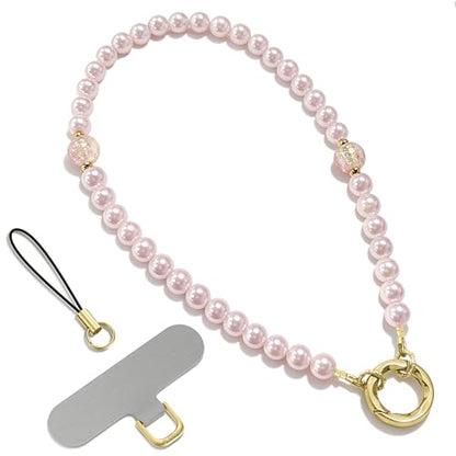 SURPHY Phone Charm, Handmade Beaded Phone Wrist Strap with Tether Tab - color: B- Pearl Pink