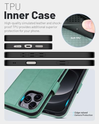 OCASE Compatible with iPhone 16 Pro Wallet Case, PU Leather Flip Folio Case with Card Holders RFID Blocking Kickstand [Shockproof TPU Inner Shell] Phone Cover 6.3 Inch 2024, Green - color: Green
