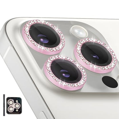 Camera Lens Protector for iPhone 15 Pro/15 Pro Max, Diamond Pink - color: Diamond Pink