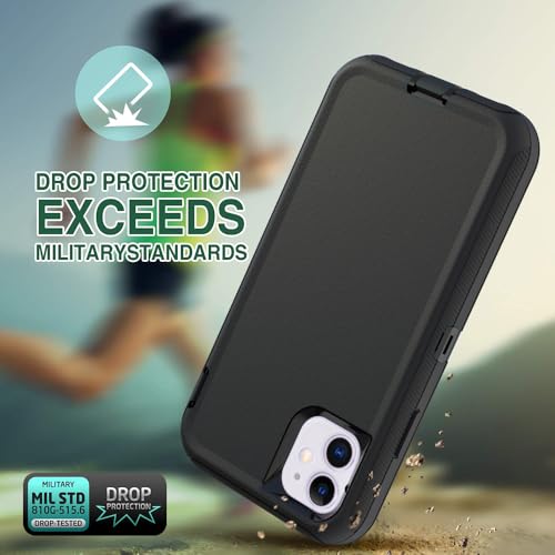 Case for iPhone 11, Heavy-Duty Tough Rugged Shockproof Drop Protective Cover Phone Cases, Black - color: Black+Black, size: iPhone 11