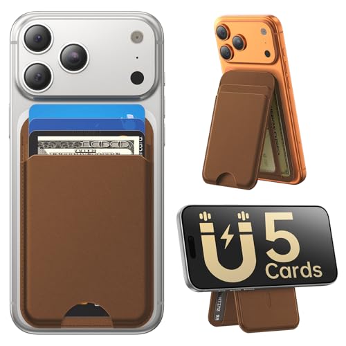 for MagSafe Wallet with Stand, 5 Card Holder, Slim Leather Magnetic Wallet for iPhone 17/16/15/14/13/12 Pro Max Plus Air Series, 3 Card Slots & 1 Cash Slot,Coffee - color: Coffee
