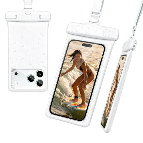 wellhouse Waterproof Phone Pouch, Waterproof Phone Case for iPhone 17 16 15 14 13 Pro Max XS Samsung, IPX8 3D Cellphone Dry Bag Beach Essentials (1 Pack -Earl White 7 inch) - color: 1 Pack -Earl White 7 inch