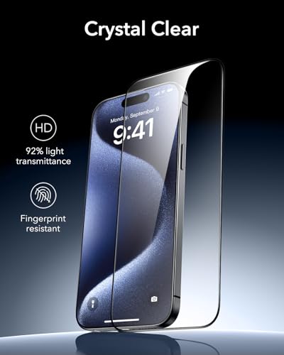 ESR 3 Pack for iPhone 15 Pro Screen Protector, Armorite | 7X Impact Absorption, 9H+ Tempered Glass, Easy One-Pull Installation, Full-Coverage Protection, UltraFit Tray, Bubble-Free - size: iPhone 15 Pro 6.1 inch