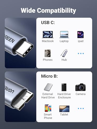 UGREEN 10Gbps USB C to Micro B Cable 3.3FT for External Hard Drive - size: 3.3 FT