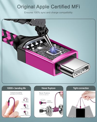 iPhone 17e 18 Wall Charger & USB-C Cable, Charging Power Adapter USBC Cord - color: Pink, style: USB C