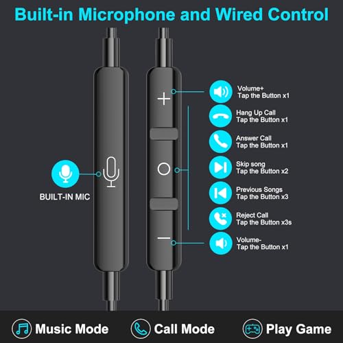 3.5mm Earbuds Wired with Mic for Samsung A14 A32 A15 A13 5G Wired in-Ear Headphones 3.5mm Headphone Jack Stereo Magnetic Earphones for Samsung A52 A03s A12 Pixel 4a LG iPad mini Moto Tablet
