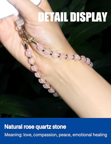 Handmade Beaded Charm Cell Phone Camera Lanyard, Wrist Strap with Natural Gemstone Beads,Phone Chain String, Keychain Decor for Wallet (Rose Quartz) - style: Rose Quartz