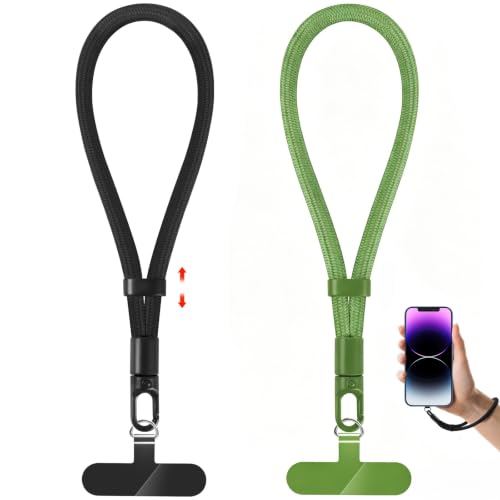 Phone Lanyard, 2 Pack Adjustable Cell Phone Lanyard Strap, Hand Wrist Strap Lanyard with Tether Tabs for Smartphones - color: Black+green