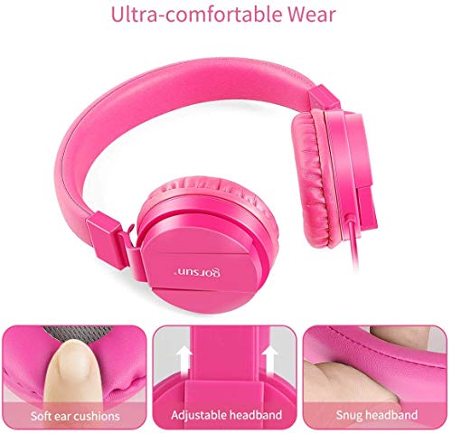 Kids Headphones, Lightweight Stereo Wired Toddler Headphones, Adjustable Headband Children's Headset for Smartphones Computer Pad Earphones(Pink) - color: Pink