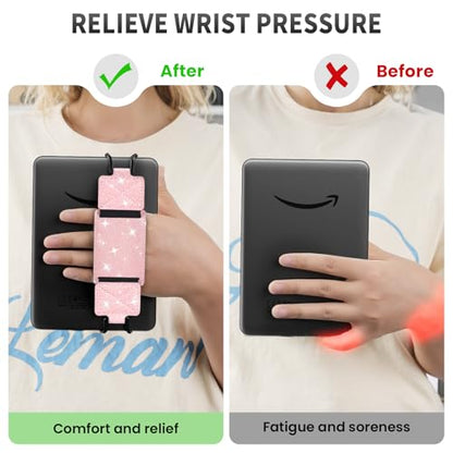MoKo 2 Pack Hand Strap for 6-8" Kindle eReaders Tablets, Shiny Pink White - color: Shiny Pink+white
