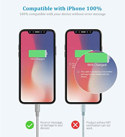 Marchpower iPhone Charger Cable MFi Certified 3 Pack 6FT Lightning Cable Nylon Braided Durable USB Charging Cable Cord for iPhone 12 11 Pro XR Xs Max X SE 8 7 6S Plus 6 5S 5C 5 iPad AirPods and More