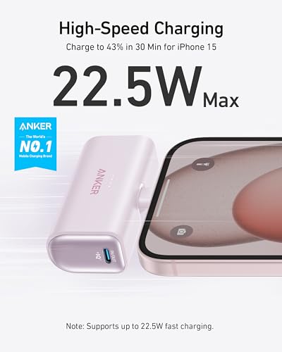 Anker Nano Power Bank,5,000mAh Portable Charger, Built-in USB-C Connector - color: Lilac purple