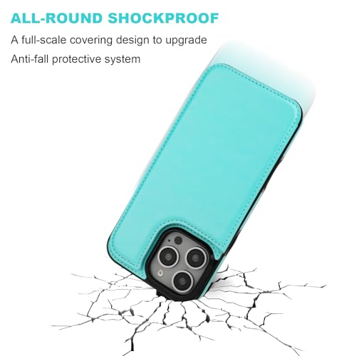 ONETOP for iPhone 16 Pro Max Wallet Case with Credit Card Holder,LightBlue | Kickstand,ID/Cash Holder,Case Wallet with Card Slots,Double Magnetic Clasp,Durable PU Leather Shockproof Cover for Women Men - color: Light Blue