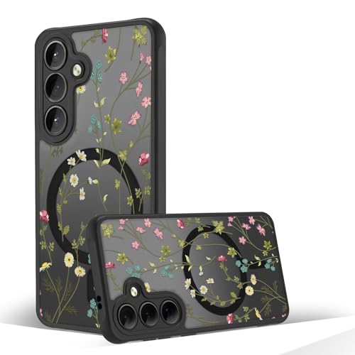Magnetic Case for Samsung Galaxy S24 FE [Compatible with MagSafe] Black Flower Floral Case for Women Girls Soft TPU Bumper Hard PC Back Anti-Fall Shockproof Protective Slim Cover A8 - color: Flower Branch 1, size: Samsung Galaxy S24 FE