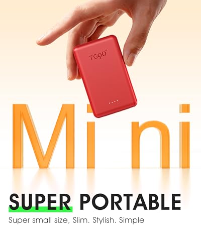 TG90° 5000mah Ultra Slim Power Bank Built-in AC Plug & 2 Cables,Red - color: Red