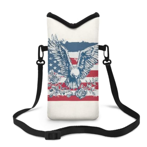 Cellphone Purse Bag with Adjustable Strap Water-Resistant Shockproof Crossbody Mini Shoulder Handbags Portable Phone Sleeve Case for Women, 8 x 4 Inch, American Flag Eagle Rose White - color: American Flag Eagle Rose White