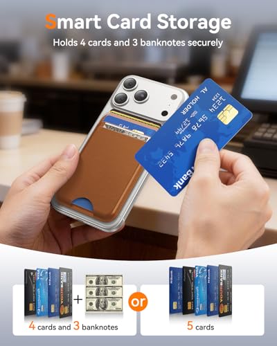 for MagSafe Wallet, 5 Card Holder, Slim Leather Magnetic Wallet for iPhone 17/16/15/14/13/12 Pro Max Plus Air Series, 1 Card Slots & 1 Cash Slot,Brown - color: Brown