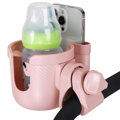 Accmor Stroller Cup Holder with Phone Holder, Bike Cup Holder, Universal Cup Holder for Uppababy Nuna Strollers, 2-in-1 Drinks Holder for Walker, Wheelchair, Scooter - color: All Light Pink Carbon Fiber Texture