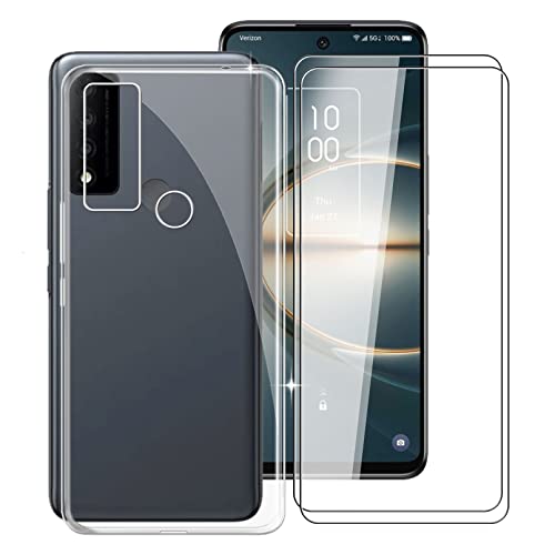 Phone Case for TCL 30 V 5G (6.67"), with [2 x Tempered Glass Protective Film], Clear Soft TPU Ultra-Thin Case for TCL 30 V 5G [Anti-Scratch] [Anti-Yellow] - Transparent