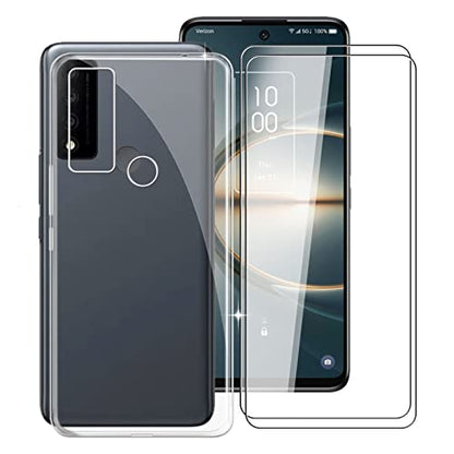 Phone Case for TCL 30 V 5G (6.67"), with [2 x Tempered Glass Protective Film], Clear Soft TPU Ultra-Thin Case for TCL 30 V 5G [Anti-Scratch] [Anti-Yellow] - Transparent