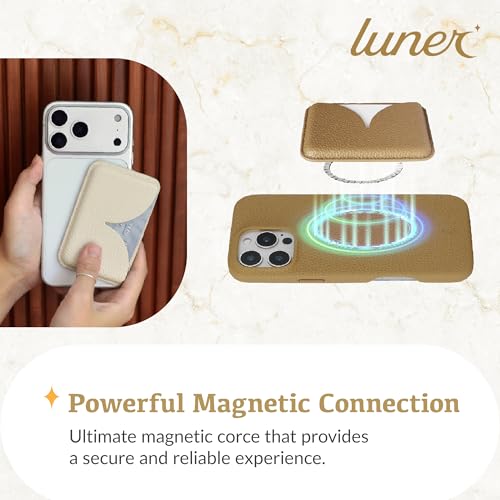 Luner - Eco Leather Magnetic Side-Access Card Wallet Compatible with Magsafe - [for iPhone 16, 15, 14, 13, 12 series] - [Holds 2 cards] - Light Brown - color: Light Brown, style: Side-access