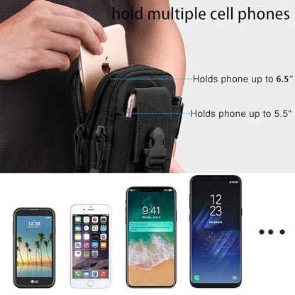 2 Pack Tactical Molle Pouch, Universal EDC Waist Bag Pouches, Outdoor Belt Bags Gear Tool Gadget Pocket with Cell Phone Holster Kakhi - color: Black