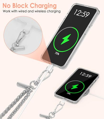 MoKo Universal Phone Lanyard, Metal Cell Phone Chain Crossbody Strap Anti-Theft Detachable Women Cellphone Lanyards Around The Neck with Patches for iPhone, Most Smartphones, Pale Silver - color: Pale Silver