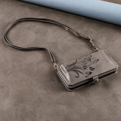 for Google Pixel 9 Pro XL/10 Pro XL Case Wallet,RFID Blocking Card Holder Zipper Leather Flip Cover Crossbody Wrist Strap with Stand (Floral Gray) - color: Floral Gray