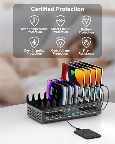 24 Ports 420W Charging Station for Multiple Devices, Iron Alloy USB Charger